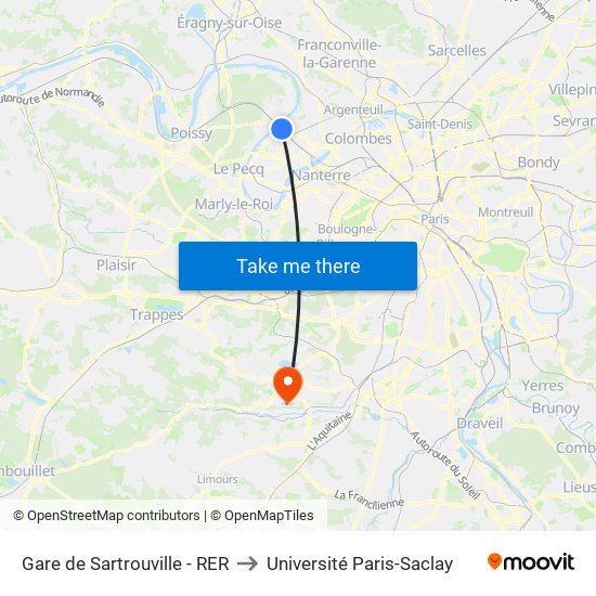 Gare de Sartrouville - RER to Université Paris-Saclay map