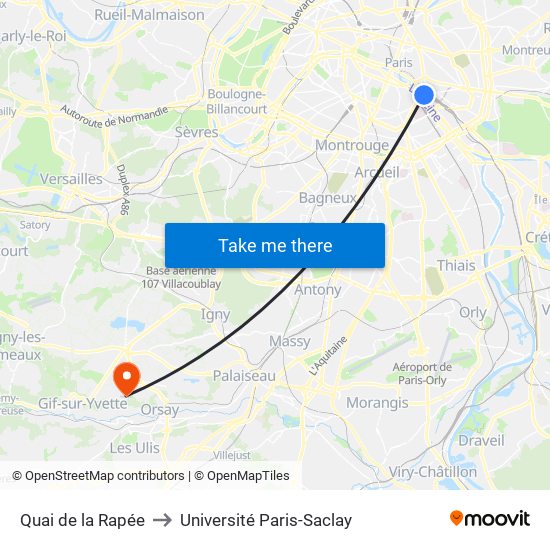 Quai de la Rapée to Université Paris-Saclay map