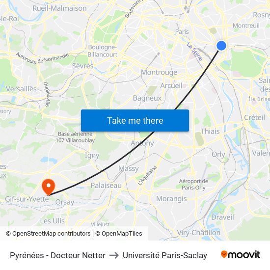 Pyrénées - Docteur Netter to Université Paris-Saclay map