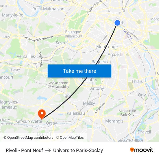 Rivoli - Pont Neuf to Université Paris-Saclay map