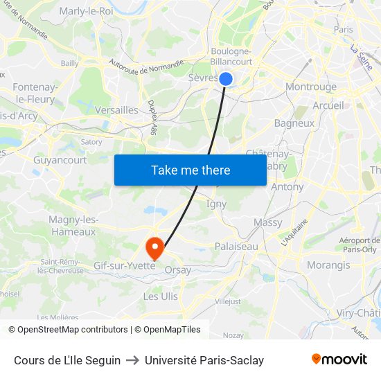 Cours de L'Ile Seguin to Université Paris-Saclay map