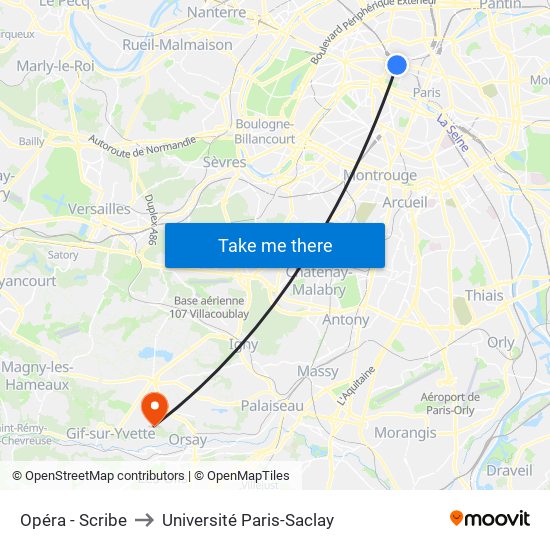 Opéra - Scribe to Université Paris-Saclay map