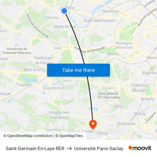 Saint-Germain-En-Laye RER to Université Paris-Saclay map