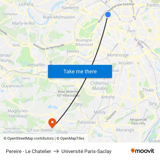 Pereire - Le Chatelier to Université Paris-Saclay map