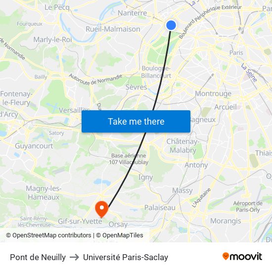 Pont de Neuilly to Université Paris-Saclay map