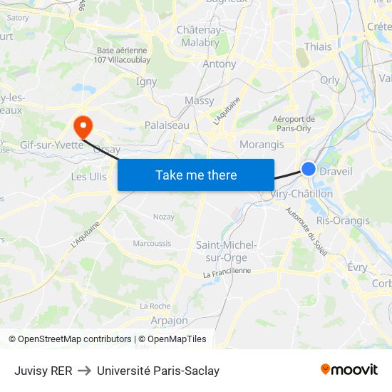 Juvisy RER to Université Paris-Saclay map