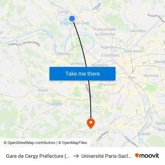 Gare de Cergy Préfecture (C) to Université Paris-Saclay map