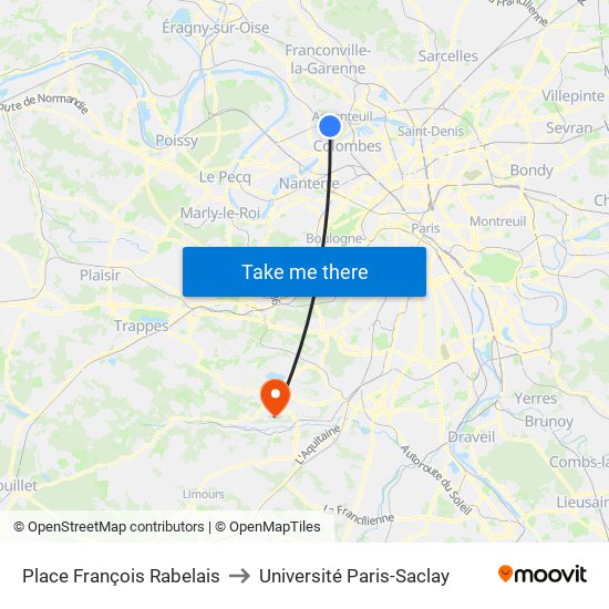 Place François Rabelais to Université Paris-Saclay map