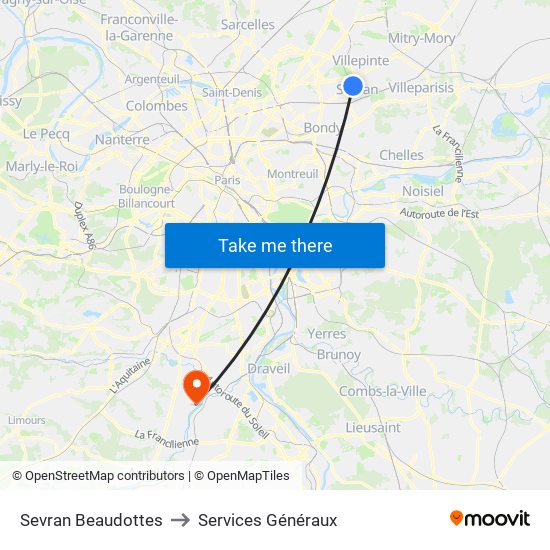 Sevran Beaudottes to Services Généraux map