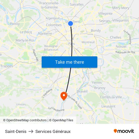 Saint-Denis to Services Généraux map