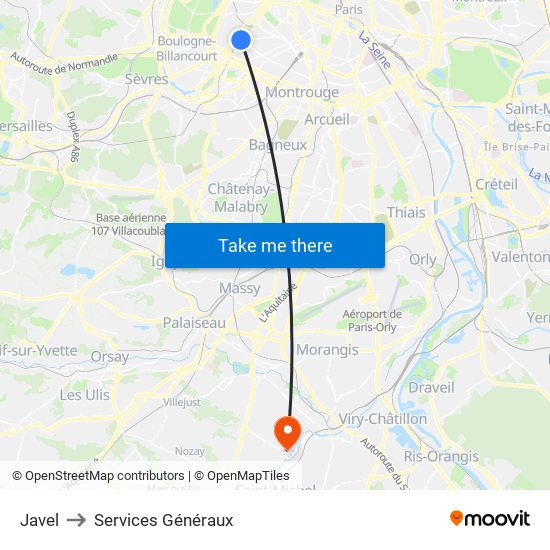 Javel to Services Généraux map