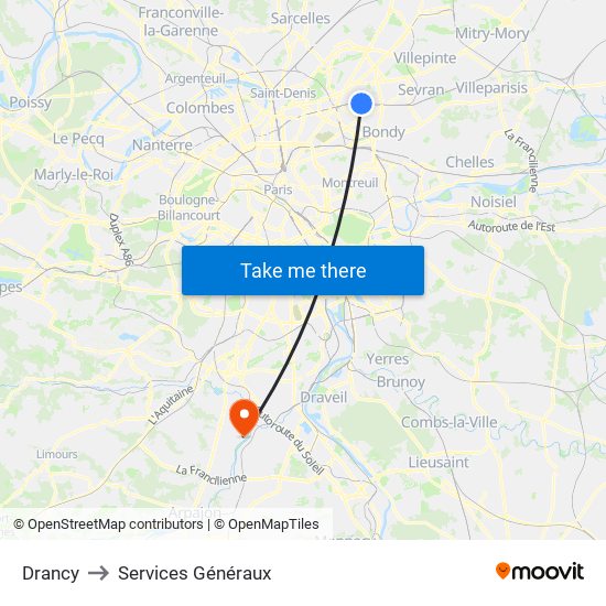 Drancy to Services Généraux map