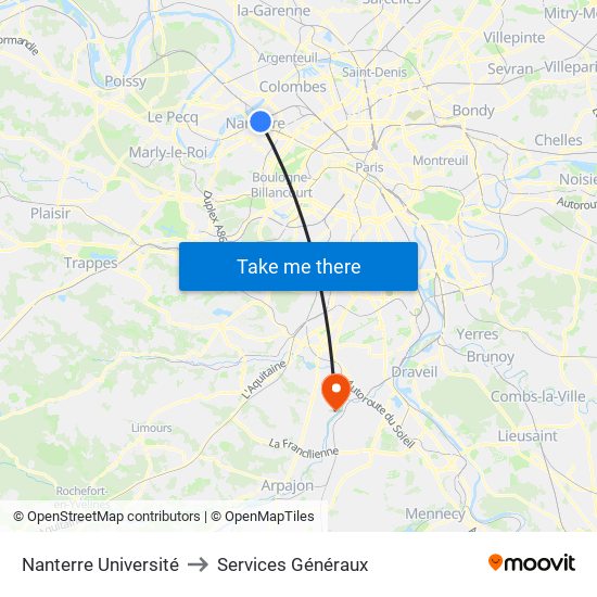 Nanterre Université to Services Généraux map