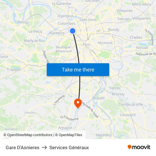 Gare D'Asnieres to Services Généraux map