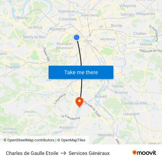 Charles de Gaulle Etoile to Services Généraux map