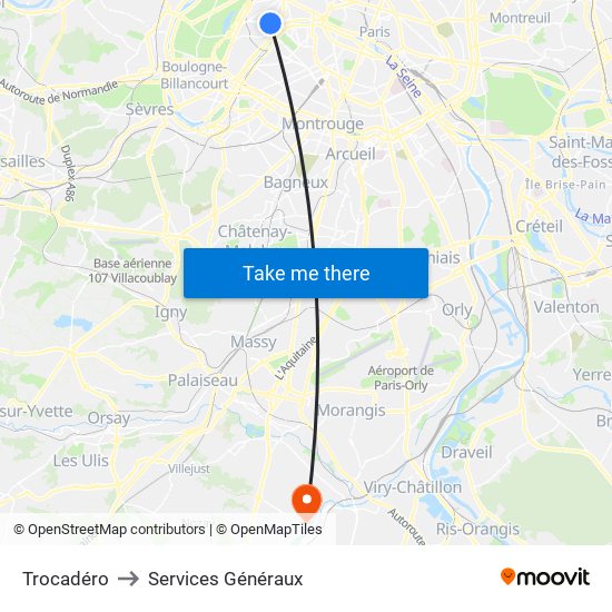 Trocadéro to Services Généraux map