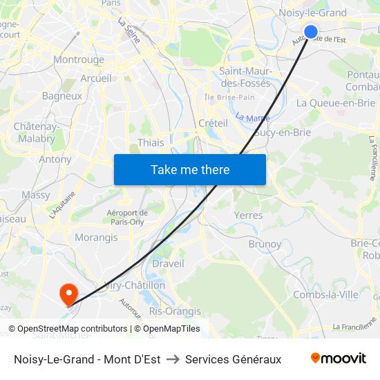 Noisy-Le-Grand - Mont D'Est to Services Généraux map