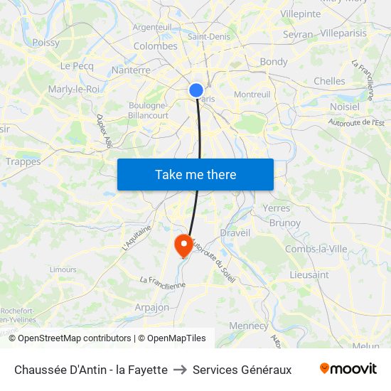 Chaussée D'Antin - la Fayette to Services Généraux map