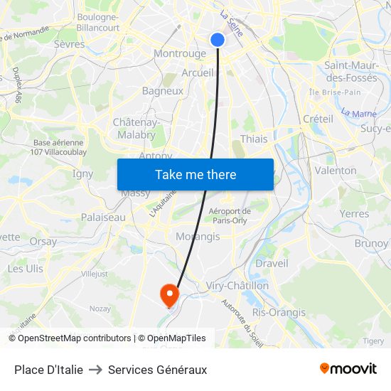 Place D'Italie to Services Généraux map