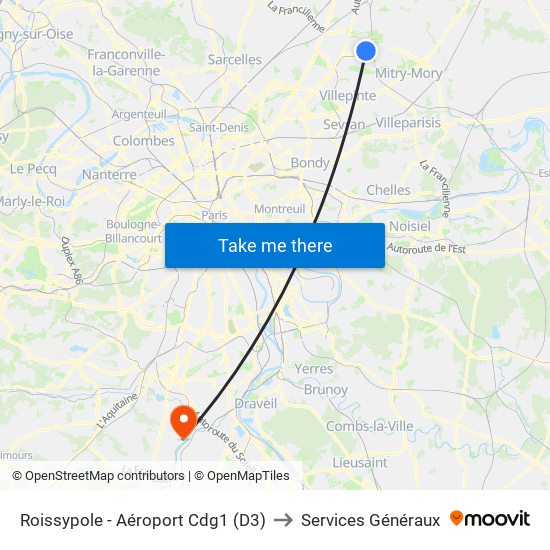 Roissypole - Aéroport Cdg1 (D3) to Services Généraux map