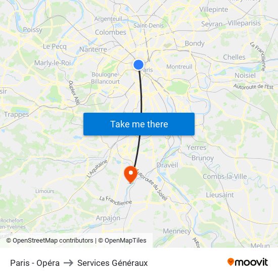Paris - Opéra to Services Généraux map