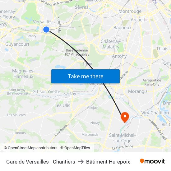 Gare de Versailles - Chantiers to Bâtiment Hurepoix map