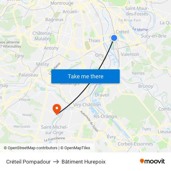 Créteil Pompadour to Bâtiment Hurepoix map