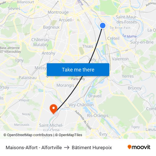 Maisons-Alfort - Alfortville to Bâtiment Hurepoix map