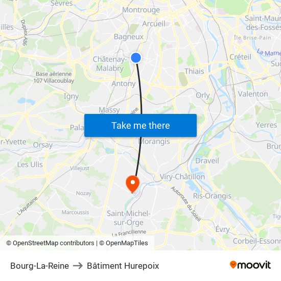 Bourg-La-Reine to Bâtiment Hurepoix map