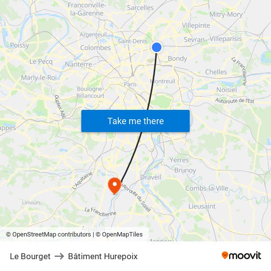 Le Bourget to Bâtiment Hurepoix map