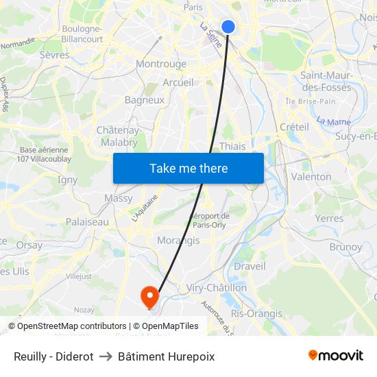 Reuilly - Diderot to Bâtiment Hurepoix map