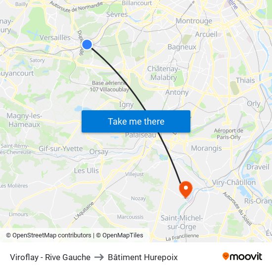 Viroflay - Rive Gauche to Bâtiment Hurepoix map