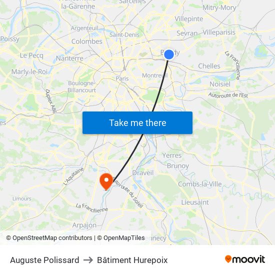 Auguste Polissard to Bâtiment Hurepoix map
