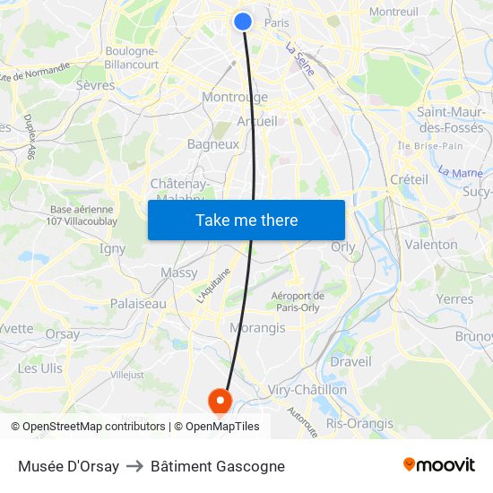 Musée D'Orsay to Bâtiment Gascogne map