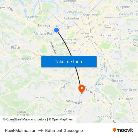 Rueil-Malmaison to Bâtiment Gascogne map