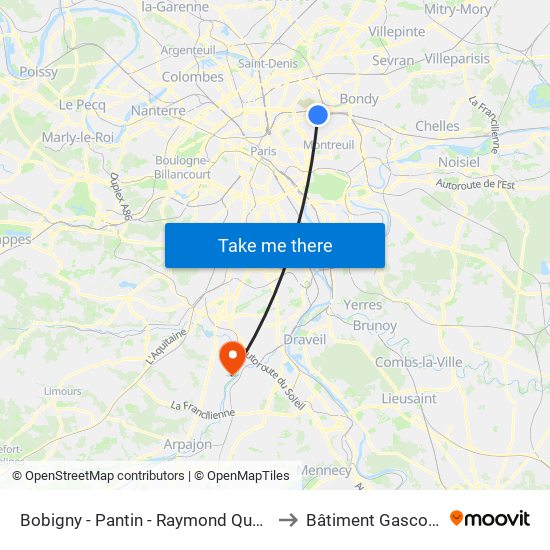 Bobigny - Pantin - Raymond Queneau to Bâtiment Gascogne map