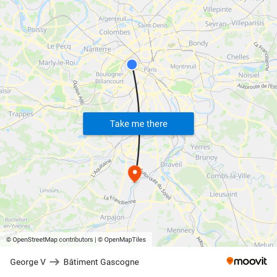 George V to Bâtiment Gascogne map