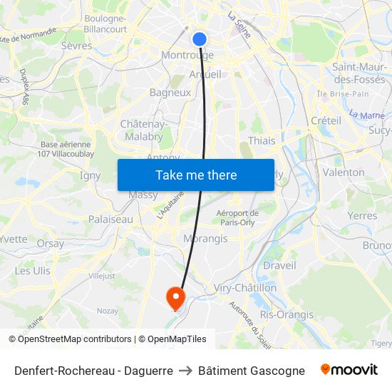 Denfert-Rochereau - Daguerre to Bâtiment Gascogne map