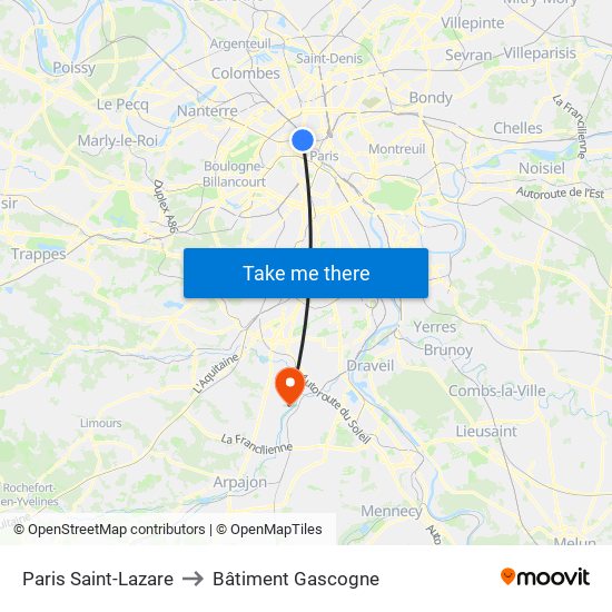 Paris Saint-Lazare to Bâtiment Gascogne map