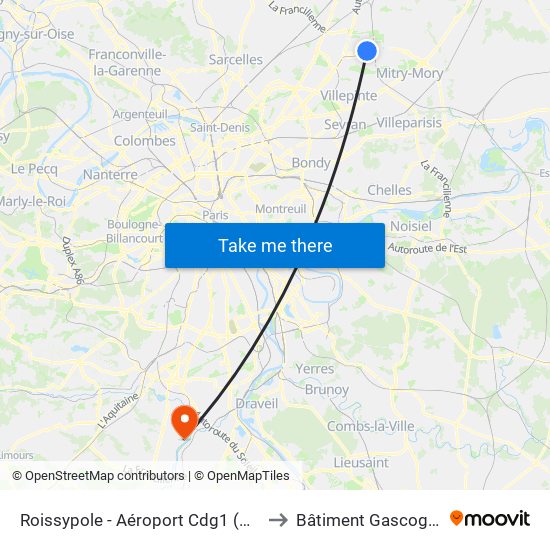 Roissypole - Aéroport Cdg1 (G1) to Bâtiment Gascogne map