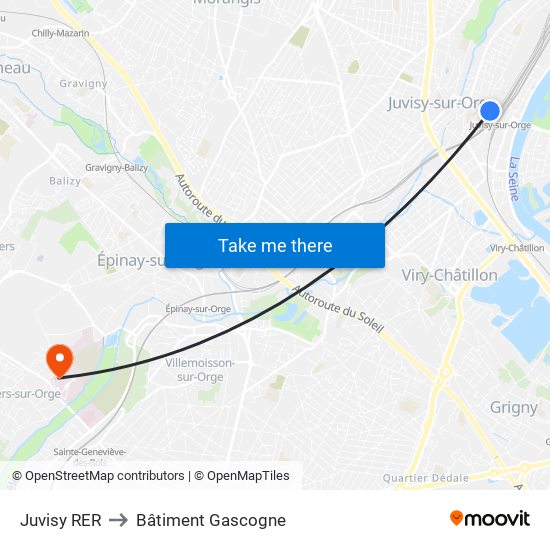 Juvisy RER to Bâtiment Gascogne map