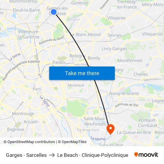 Garges - Sarcelles to Le Beach - Clinique-Polyclinique map
