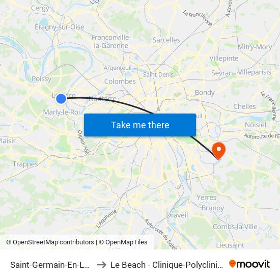 Saint-Germain-En-Laye to Le Beach - Clinique-Polyclinique map