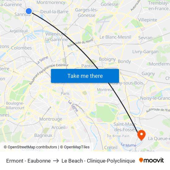 Ermont - Eaubonne to Le Beach - Clinique-Polyclinique map