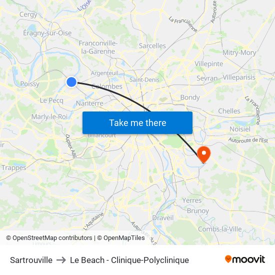 Sartrouville to Le Beach - Clinique-Polyclinique map