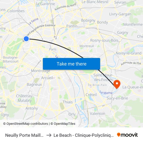Neuilly Porte Maillot to Le Beach - Clinique-Polyclinique map