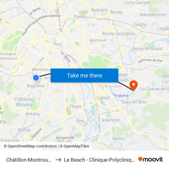 Châtillon-Montrouge to Le Beach - Clinique-Polyclinique map