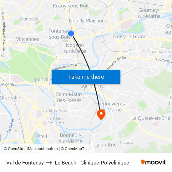 Val de Fontenay to Le Beach - Clinique-Polyclinique map