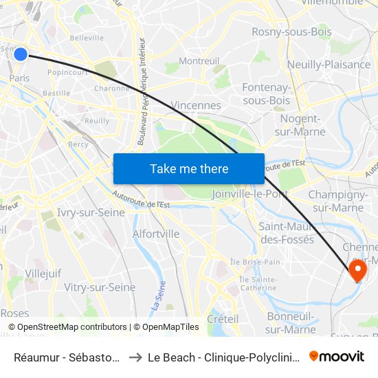 Réaumur - Sébastopol to Le Beach - Clinique-Polyclinique map