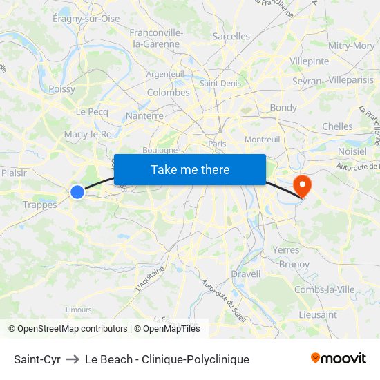 Saint-Cyr to Le Beach - Clinique-Polyclinique map